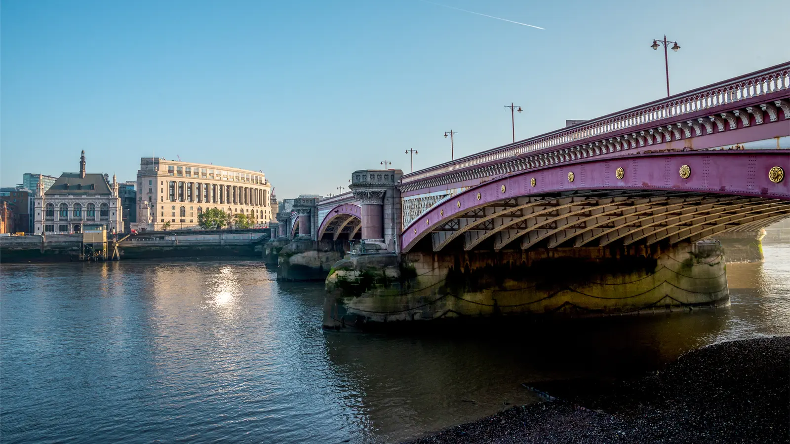 Looking across the River Thames with Blackfriars Bridge on the right and Unilever House on the opposite bank