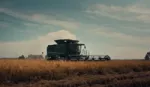 A tractor in a field harvesting crops